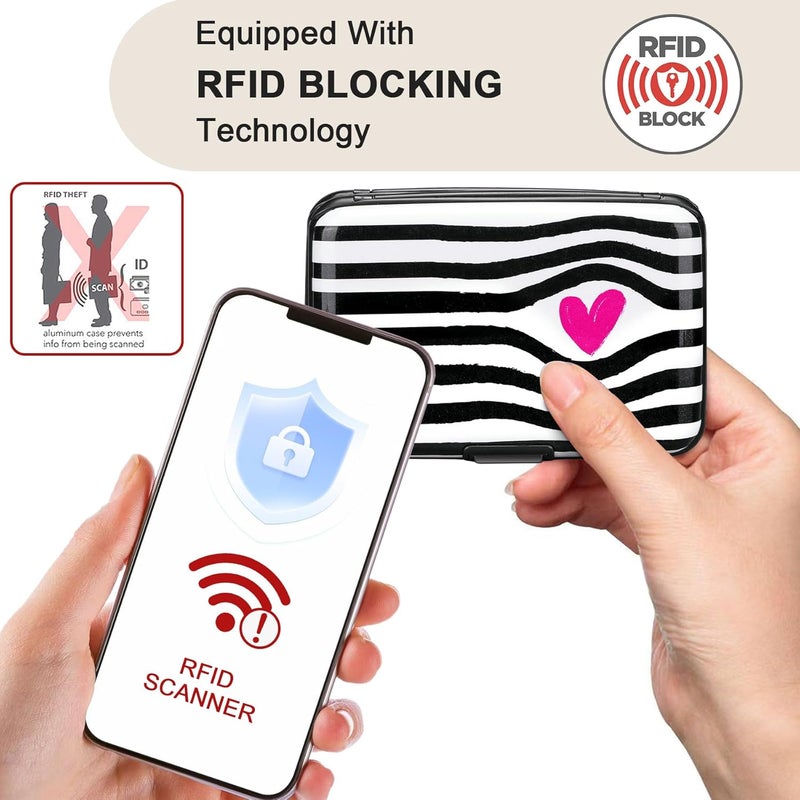 ELFISH Mini RFID Aluminum Wallet Credit Cards Holder Business Card Case Metal ID Case for Men Women (Eye heart) - Image 2